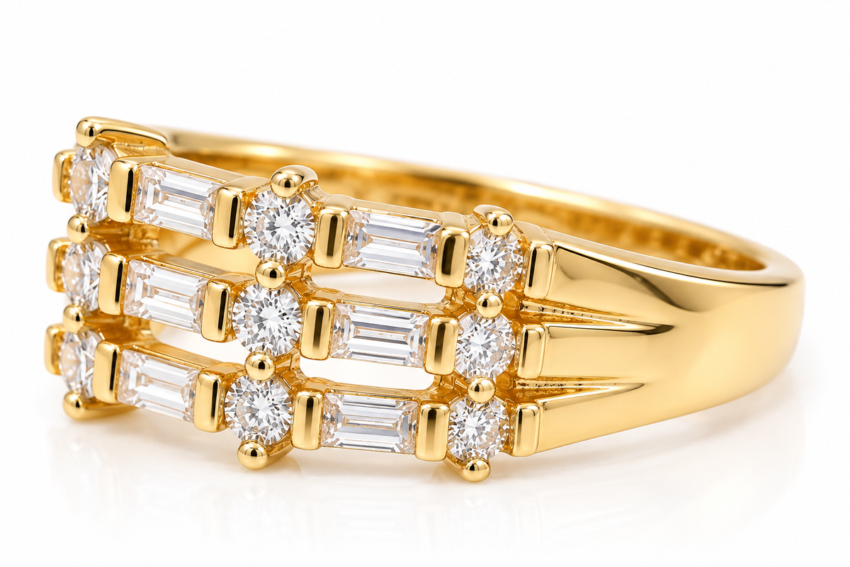 Triple-Tier Baguette Grid Ring