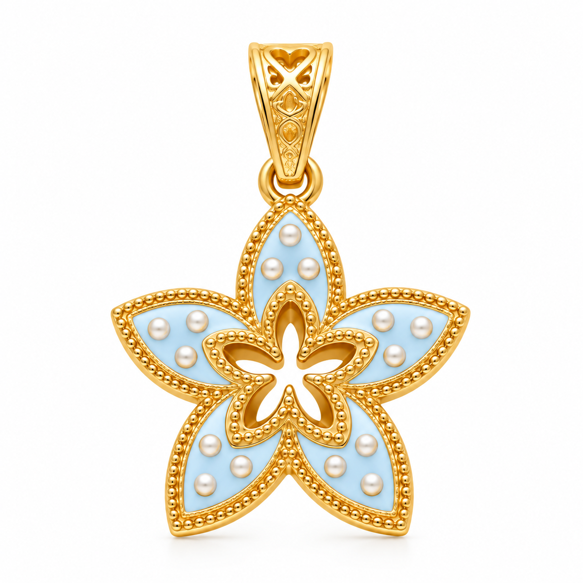 Light Blue Enamel Star-Shaped Flower Pendant Necklace