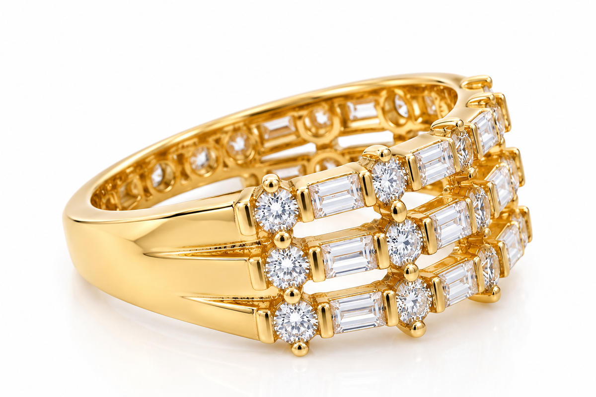 Triple-Tier Baguette Grid Ring