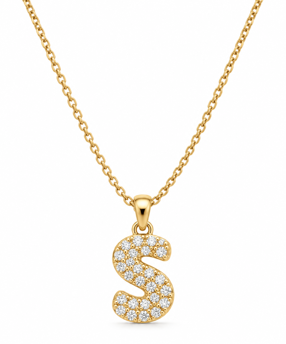 Pavé Diamond S Letter Initial Necklace
