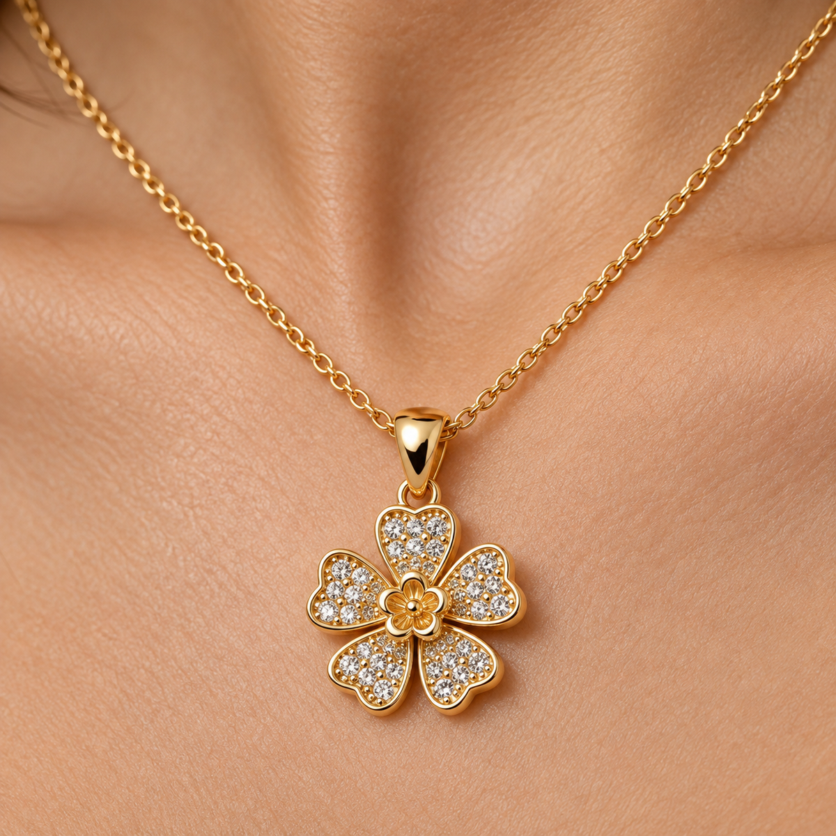 Layered Pavé Blossom Pendant Set