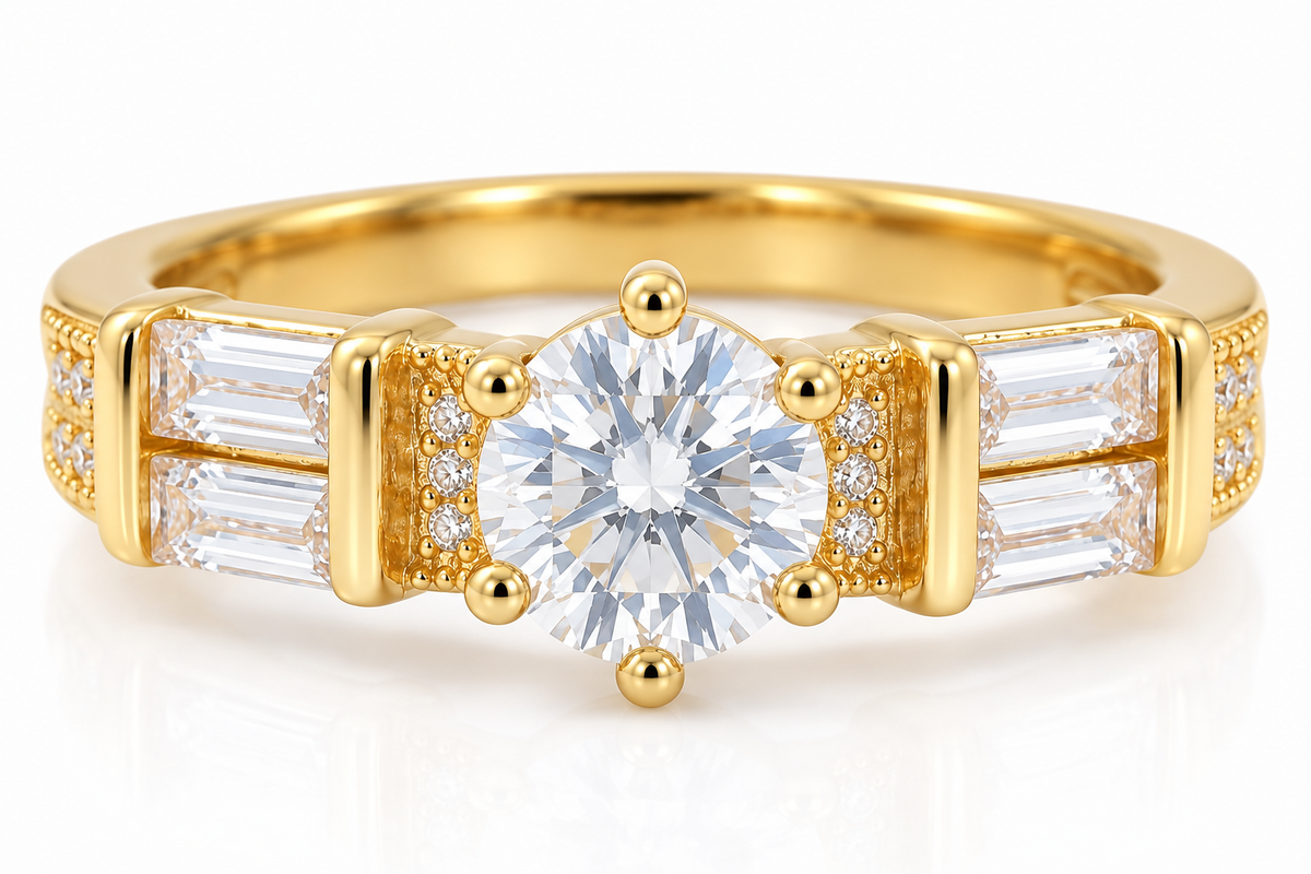 Baguette-Accented Solitaire Ring