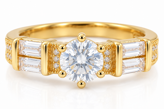 Baguette-Accented Solitaire Ring