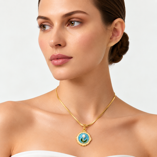 Pearl & Enamel Pendant Necklace