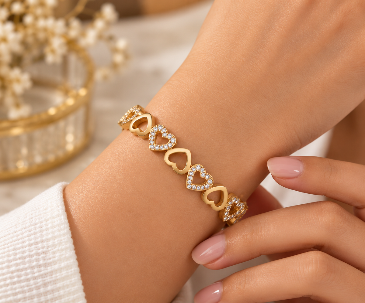 Pavé Heart Chain Cuff
