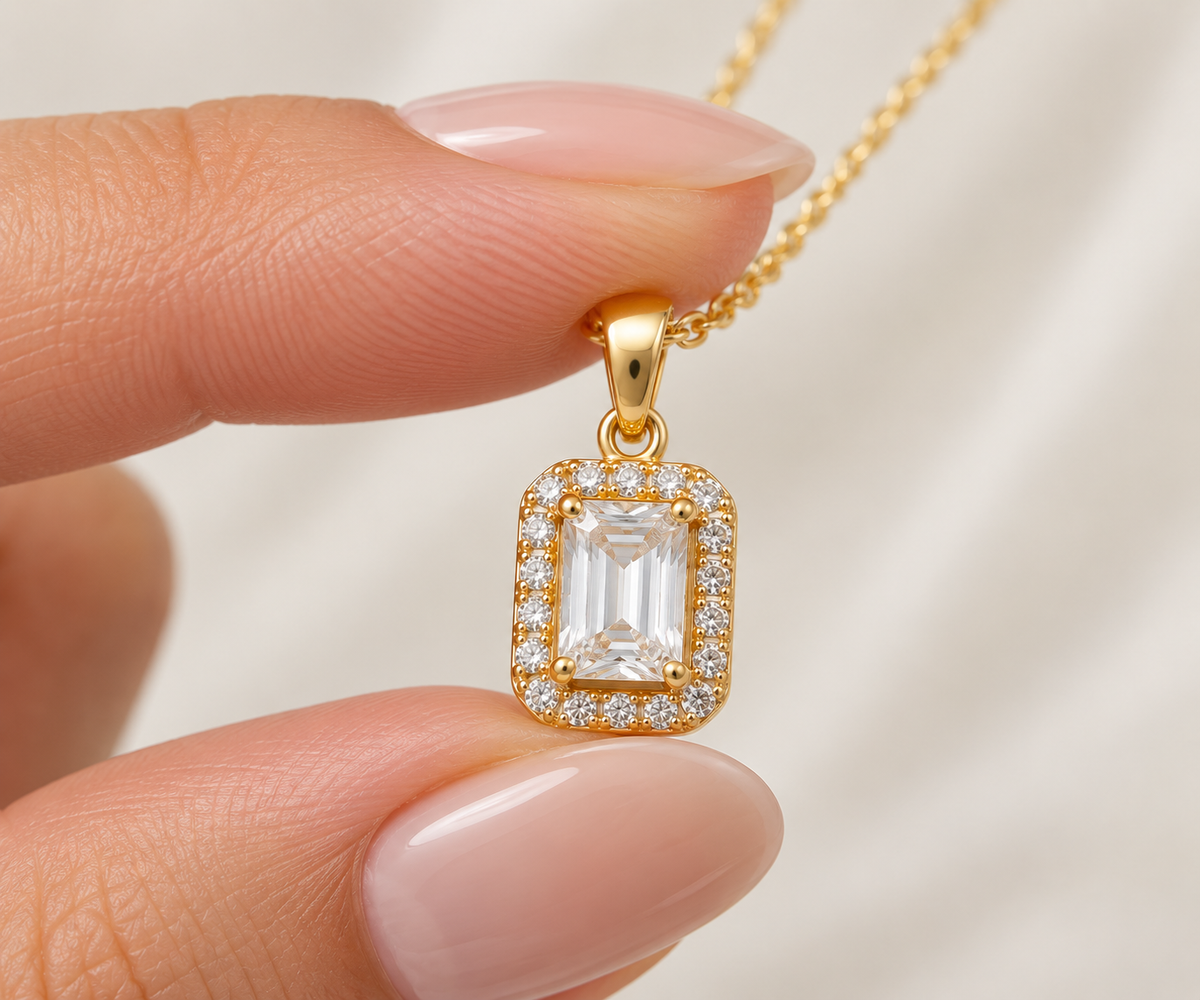 Princess-Cut Twisted Halo Pendant Set