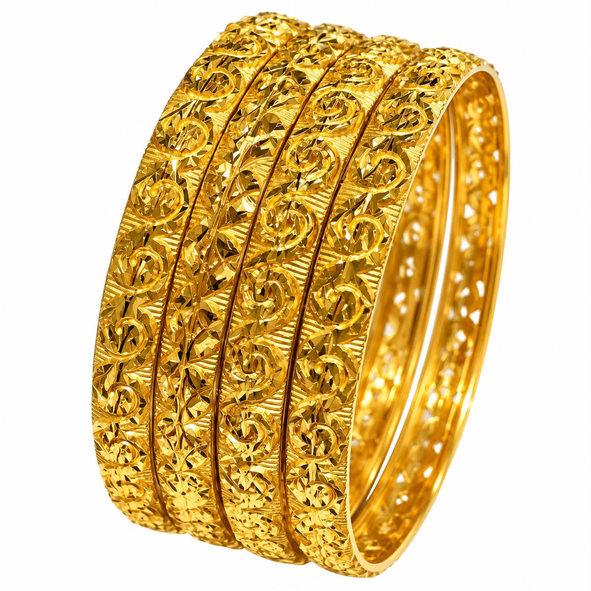 Royal Floral Gold Polish Bangle Set – 4 Pc