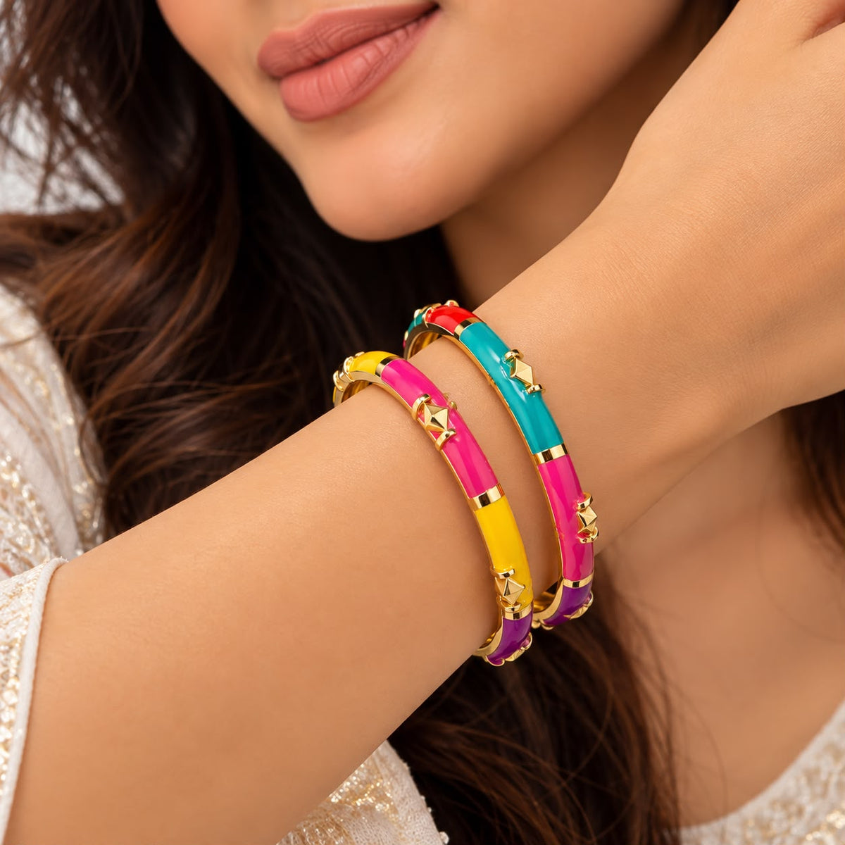 Multi-Color Enamel Designer Bangles (Set of 2)