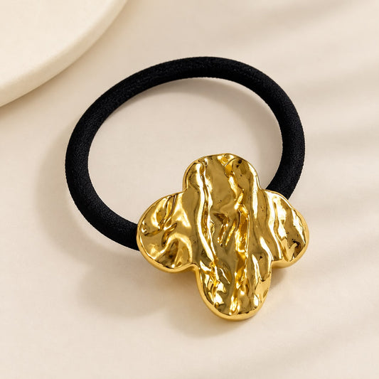 Golden Bloom Flower Metallic Hair Rubber